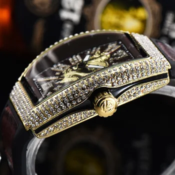 Noul Dragon Cadran Ceas Brand De Lux Mens Ceasuri Pentru Barbati De Aur Impermeabil Din Piele Micro Pavate Arabe Moda Diamant Ceasuri De Mana Imagine 2
