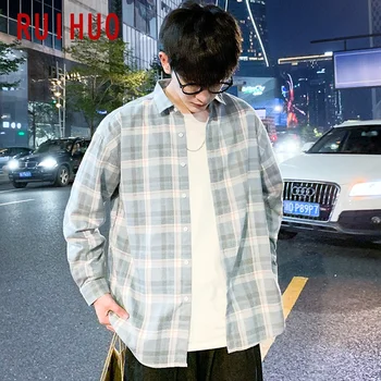 RUIHUO Harajuku Mens Tricou Tricou pentru Bărbați Cămăși Pentru Bărbați Îmbrăcăminte Carouri Camasa Barbati Bluza M-4XL 2022 Primăvară New Sosire