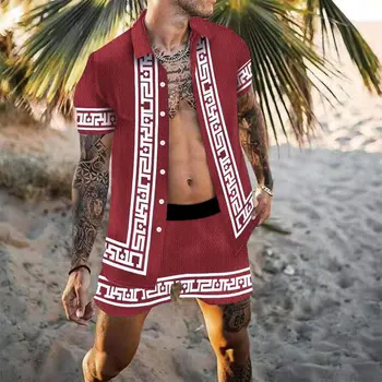 2022 Oameni NOI Seturi de Imprimare de Moda Rever Maneca Scurta Tricou Casual pantaloni Scurți de Plajă de Vară Streetwear Vacanta Hawaii Costume de Bărbați S-3XL