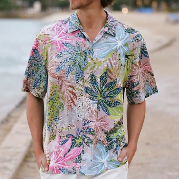 Primavara/Vara Noi Retro Moda pentru Bărbați Cămăși Casual Brand de Rochii de Plajă din Hawaii Topuri cu Mâneci Scurte Butoane Plus Dimensiunea Îmbrăcăminte