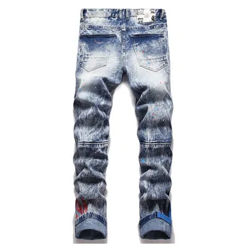 Hip Hop Rupt Cutat Blugi Casual Pantaloni Spălat Streetwear Broderie Pantaloni Din Denim Pentru Bărbați Slim Fit Direct