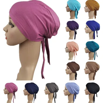 Arabe Musulmane Hijab Femeile Indiene Beanie Pălărie De Bumbac De Oase Bonnet Bandană Turban Chimioterapie Cancer Articole Pentru Acoperirea Capului Islamic Capace De Culoare Solidă Pălărie Imagine 2