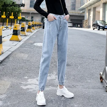 Femei Primavara Toamna Moda Denim Pantaloni coreean la Modă de Talie Mare Buzunar de Blugi Casual Pierde Creion Glezna Gâfâi Student Pantaloni