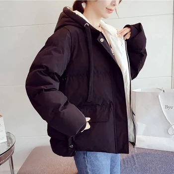 Femei Cu Glugă Îngroșa Bumbac Căptușit Parka De Iarnă Largi Roz De Bază Snowwear Paltoane Coreean Casual Cald Solid Vânt Jachete Imagine 2