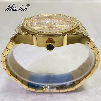 Hot Brand MISSFOX Aur de 18k Ceas Pentru Barbati cu Diamante de Moda Cuarț Ceasuri de mână din Oțel Complet rezistent la apa AAA Ceasuri de sex Masculin Cadou RelogioW Imagine 2