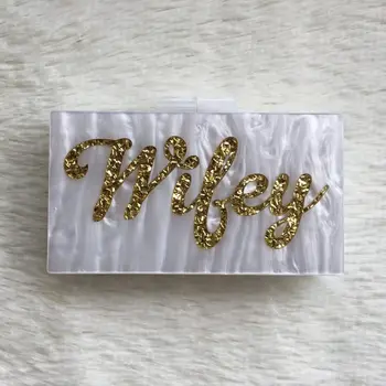 Scrisoare personalizată Numele Wifey Alb Perlat Cu Glitter Aur sclipici argintiu cutie ghearele femei partid Lady pungă portofel Imagine 2