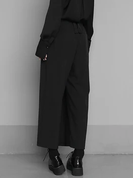 [MEM] de Mare Talie Elastic Negru Scurtă Plisată Pantaloni Lungi Noua Vrac se Potrivi Pantaloni de Femei de Moda, Valul de Primavara Toamna anului 2023 1S430