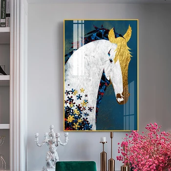 Golden Horse Arta De Perete Poster Abstract Animale Canvas Tablou Modern Living Home Decor Poze Cadou Unic
