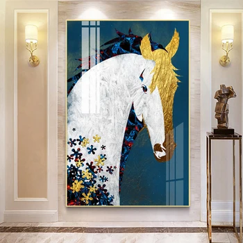 Golden Horse Arta De Perete Poster Abstract Animale Canvas Tablou Modern Living Home Decor Poze Cadou Unic Imagine 2