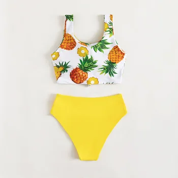 Ananas Nod Bikini de costume de Baie Femei Florale se Amestecă și se Potrivesc Mijlocul Talie Hipster Două Piese de Costume de baie 2023 Nou Costum de Baie Beachwear