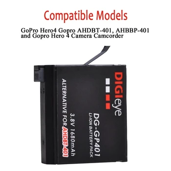 1680mAh Gopro Hero 4 Inlocuire Baterie+LED-uri USB de Tip C Port Dual Charger pentru GoPro HERO4 GoPro AHDBT-401 Acțiune aparat de Fotografiat Imagine 2
