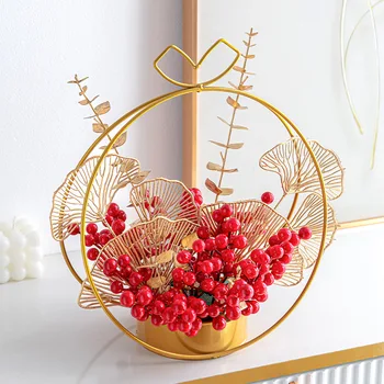 Anul nou Decorare Aur Eucalipt Crăciun Roșu Boabe de Fier Coș de Flori Desktop Acasă Decorare DIY Floare de Ornament Imagine 2