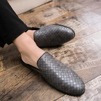2022 Baotou Papuci Bărbați Respirabil Leneș Pantofi în aer Liber Pantofi din Piele Acoperi Picior Semi-suport Impletit Pantofi pentru Bărbați