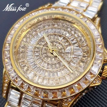 Replica Ceasuri Barbati Moissanite Ceas de Aur Marca de Lux Data de Ziua AAA Ceasuri cu Diamante Unice Hip-Hop cu Gheață Bijuterii Watch Mens