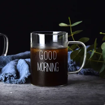 500ml Bună Dimineața Pahar Cana de Cafea cu Lapte Cana mic Dejun Pahar cu Maner Transparent Drinkware de uz Casnic Cadouri pentru Copii Set Imagine 2