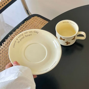 Kawaii Urs Cană Cafea Și Farfurie Creative Drăguț Ceramice Cana De Cafea Set Coreean Biroul De Acasă Lapte Ceai Apă Micul Dejun Cana Cadou Imagine 2