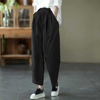 Femei de moda de Înaltă Talie Pantaloni 2022 Primăvară Pantaloni Harem Solide Vintage Casual Pierde Butoanele de Glezna-lungime Pantaloni Largi Picior Pantaloni