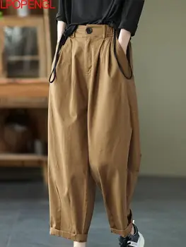 Femei de moda de Înaltă Talie Pantaloni 2022 Primăvară Pantaloni Harem Solide Vintage Casual Pierde Butoanele de Glezna-lungime Pantaloni Largi Picior Pantaloni Imagine 2