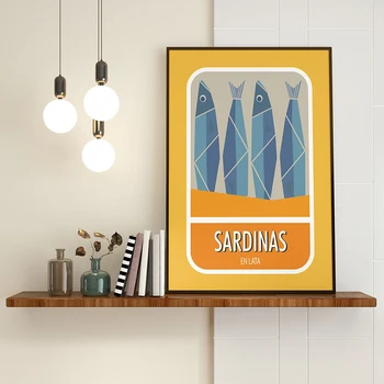 Sardine Cafea Retro Poster Minimalist Culturii Pop Moderne de Arta Ilustrare 60 de Imprimare Fite Cadou de Bucatarie Bar Club Decor de Perete Imagine 2