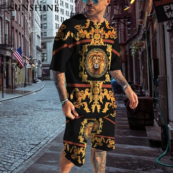 Regele Leu T Cămașă Bărbați Seturi de Moda Streetwear de Imprimare 3D de Vara Maneca Scurta Camasi Casual pantaloni Scurți Costum de Haine de sex Masculin