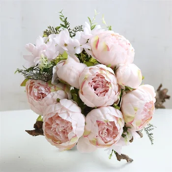 13 Furculita 1Bundle Mătase Bujor Buchet Acasă Decorare Accesorii Nunta Petrecere Album Fals Plante Diy Trandafiri Artificiale Flori Imagine 2