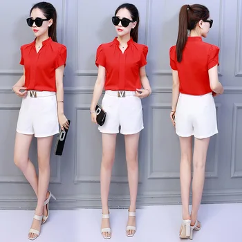 Vara Moda coreeană Femei Topuri si Bluze Femei Șifon Bluze Maneca Scurta Alb Office Lady Shirt Doamnelor Topuri Imagine 2