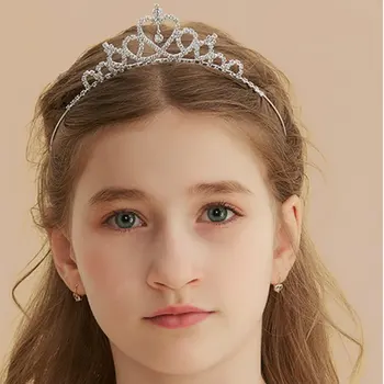 StoneFans Copii Stras Tiara Printesa Bentita pentru Fete Ziua de nastere Accesorii Mireasa Tiara Coroana de Cristal Nunta Bijuterii de Păr Imagine 2