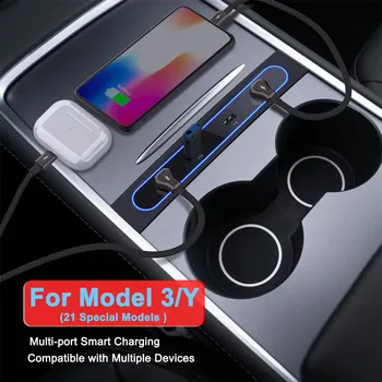 USB Șunt Hub Pentru Tesla Model 3 Model Y 2021 27W Incarcator Rapid Inteligent Stație de Andocare USB Șunt Hub Accesorii Auto Imagine 2