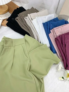 JMPRS Casual Femei Glezna-Lungime Pantaloni Elastic Talie Mare Primăvara Pantaloni Drepte Moda coreeană Culoare Solidă Butonul de Pantaloni Noi