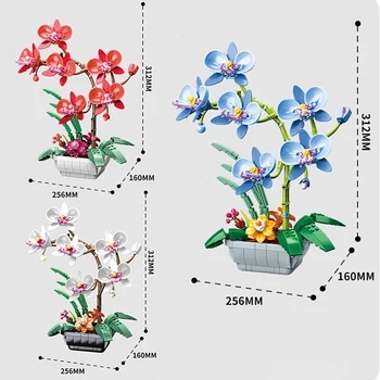 Creative Flori De Orhidee Ghiveci Blocuri Buchet De Plante Decor Acasă Asambla Cărămizi Jucarii Si Cadouri Pentru Copii Prietena