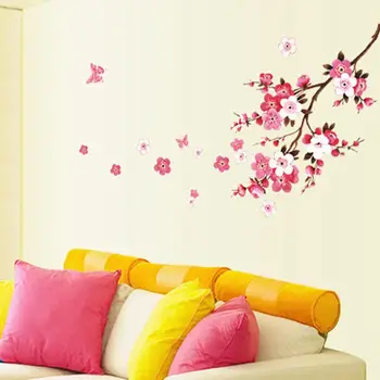 Cele mai noi Detașabil de Culoare Roz Fluturi Peach Blossom Model de Autocolant de Perete pentru Camera de zi Dormitor Imagine 2
