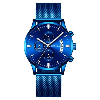 Nouă Oameni de Afaceri de Lux Calendar Ceas Barbati Albastru Plasă din Oțel Inoxidabil Ceasuri Femei Casual Cuarț Încheietura Ceas relogio masculino