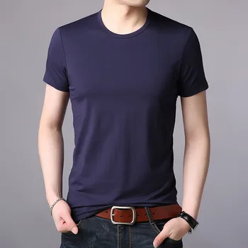 B1374-2020Summer noi bărbați tricouri culoare solidă slim tendință casual cu mâneci scurte moda Imagine 2