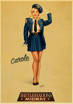 Retro din America de-al doilea Război Mondial Perioada de Pin-up Girls opera de Arta de Poze Poster de Perete Imagini Estetice Cameră Decor Hârtie Kraft Picturi Imagine 2