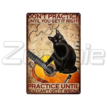 Pisica Neagră de Metal Poster Pisici cânți la Chitară și să Navigheze Pe Mare Amuzant Metal Semn de Epocă Tin Semn Placa pentru Acasă Decorare Perete Imagine 2
