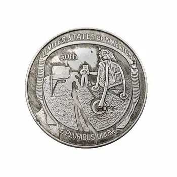 2019 NE-a 50-a Aniversare Apollo 11 aselenizare Amprenta Monedă Comemorativă Cadou Imagine 2