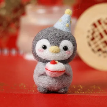 Neterminate Simțit Kit Pinguin Lână Ac Simțit Pachet Kit DIY Manual Păpușă Jucărie Pentru Ziua de nastere Flori Pinguin Cadou Prieten Fete