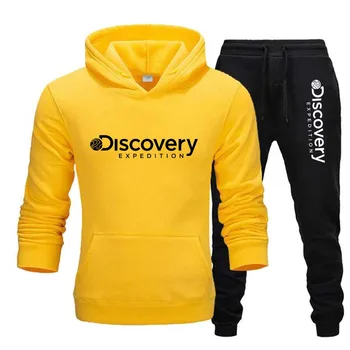 2022 Discovery Channel Bărbați Pulover Hoodies Tricou+Pantaloni Costum de Toamna Iarna Cald Trening Seturi Barbati cu Gluga Uza Imagine 2