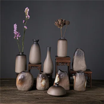 Creativ retro Japoneză ceramică grosieră Zen flori ware simplu vaza ceramica hidroponice acasă de masă ornament flori uscate introduce Imagine 2