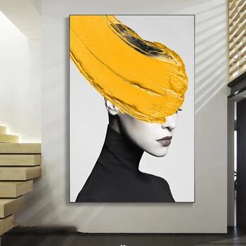 Moderne Femei Negre Cu Colorat Pe Cap Pictura In Ulei Pe Panza De Imprimare Poster Simplu Arta De Perete De Imagine Pentru Camera De Zi Decor Acasă Imagine 2