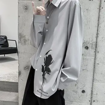 2021 Moda pentru Bărbați la Modă imprimare Tricou cu Maneci Lungi, Camisa Masculina Streetwear Haine Negru/gri/verde/alb Culoare Tricouri
