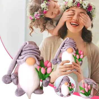 #Fără chip Pitic Papusa Ornament Deține Tulip Gnome Desktop Drăguț Decorare Ziua Mamei Happy Home Decor Partidul Jucării în Picioare Post