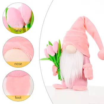 #Fără chip Pitic Papusa Ornament Deține Tulip Gnome Desktop Drăguț Decorare Ziua Mamei Happy Home Decor Partidul Jucării în Picioare Post Imagine 2