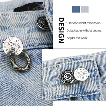 10buc Metal Primăvară Butonul Extender pentru Pantaloni Blugi Gratuit de Cusut Talie Reglabila Prelungitoare Butoane Retractabile Betelie Prelungi Imagine 2