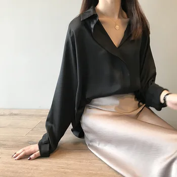 Bluze Femei 2021 Casual De Toamna Femei Maneca Lunga Top Șifon Tricou Negru Coreeană De Moda De Primăvară Femei Îmbrăcăminte Blusas Mujer