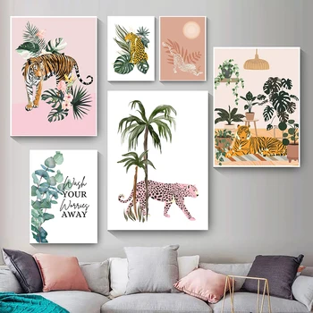 Scandinave Jungle Animal Panza Pictura Tigru, Leopard Arta de Perete Postere si Printuri Imaginile pentru Camera de zi de Decorare Decor