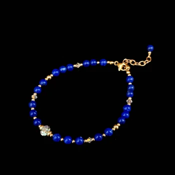 Lii Ji Lapis Lazuli Austriac de Cristal, Aur de 14K Umplut Bratara 17+3cm Naturale 4mm Piatra lucrate Manual, Bijuterii Pentru Femei, Cadou