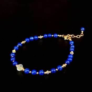 Lii Ji Lapis Lazuli Austriac de Cristal, Aur de 14K Umplut Bratara 17+3cm Naturale 4mm Piatra lucrate Manual, Bijuterii Pentru Femei, Cadou Imagine 2