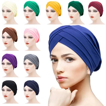 Noi Femeile Elastic Turban Pălărie Musulmane Hijab Islamic Margele Cancer Chimioterapie Cap cruce frunte Indian pălărie cap Turban turban capace Imagine 2