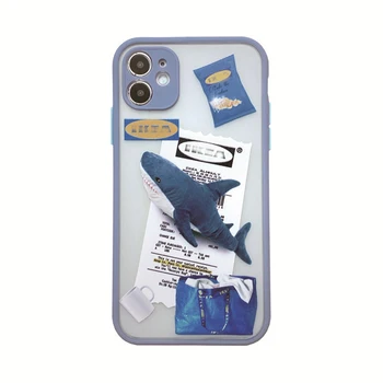 Killer Whale Telefon Caz pentru IPhone 11 12 13 Mini-14 Pro Max XS MAX 8 7 14Plus X SE XR Design rezistent la Socuri Albastru Desene animate Rechin Acoperi Imagine 2